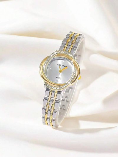Women Luxury Two-Tone Watch – Crystal Bezel Stainless Steel Bracelet