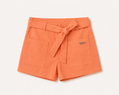 Girls Utility Shorts – Coral Belted Summer Shorts