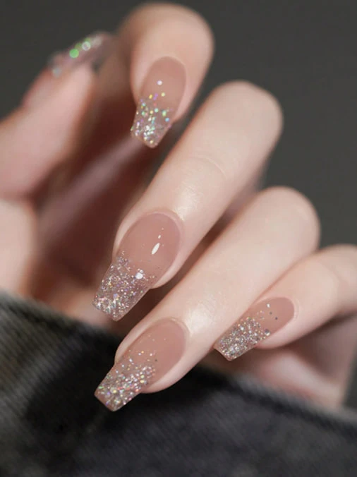 24-Piece Press-On Nail Set – Long Coffin Design, Glossy & Transparent