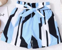 High-Waist Graphic Print Shorts with Elastic Waist and Tie Detail