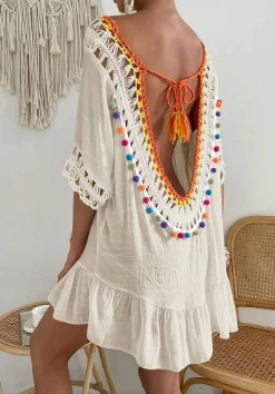 Boho Beach Tunic with Crochet Neckline and Sleeves – Light and Airy Fit