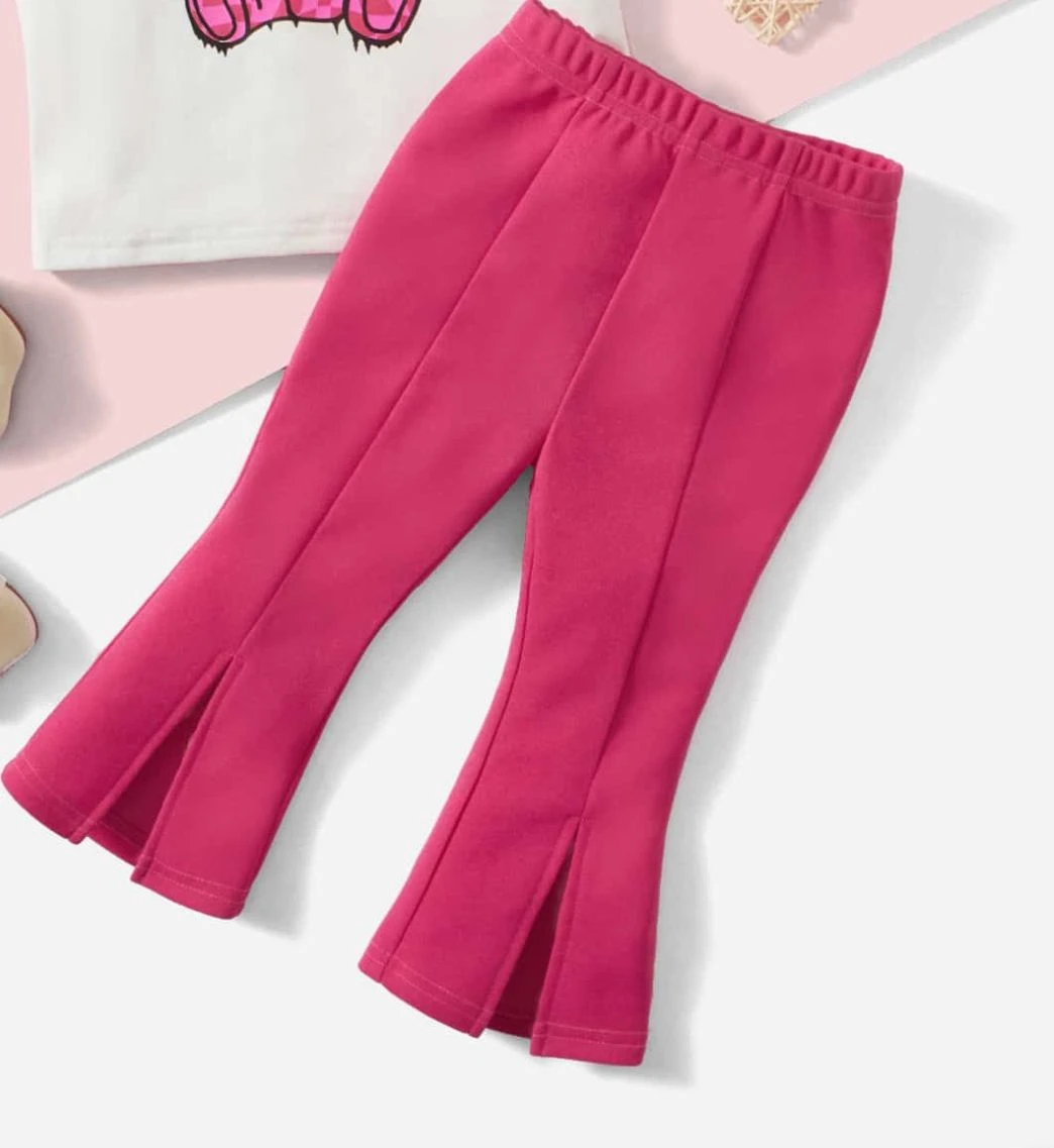 Girls’ Cotton Flared Pants – Light Pink with Front Slit