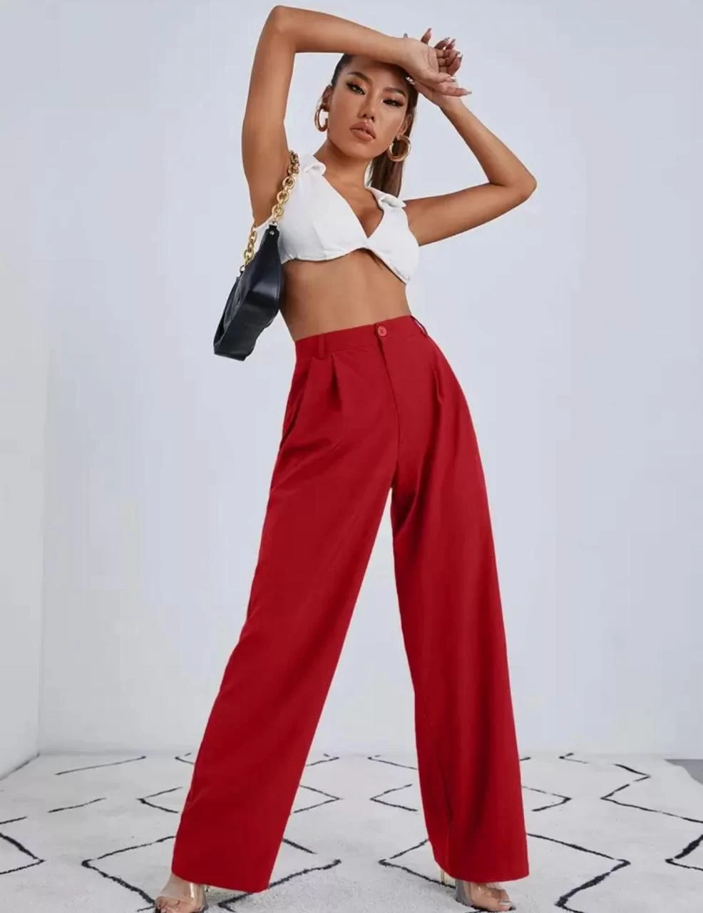 Women's Wide-Leg Trousers – High Waist – Soft Fabric – Bold Red – Casual Chic Lo