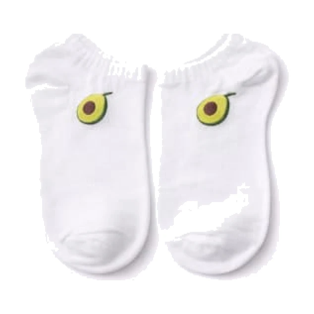 Cute Avocado Embroidered Ankle Socks for Women – Soft Stretch Casual Low Cut Socks – White