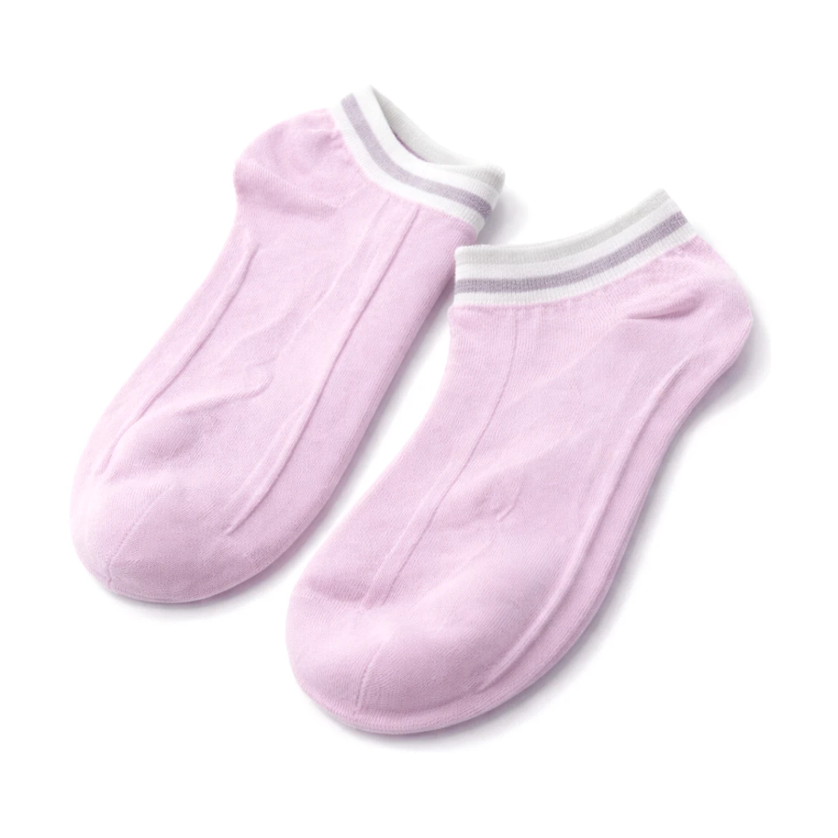 Women’s Soft Pink No-Show Ankle Socks – White Contrast Trim – Lightweight Everyday Casual Socks