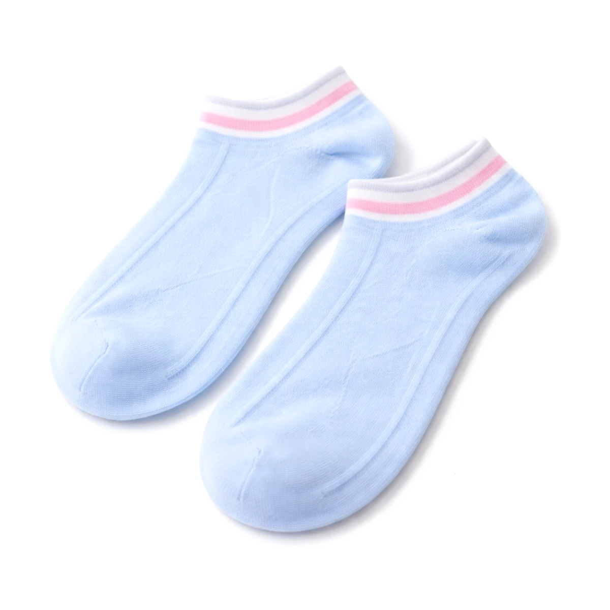 Women’s Baby Blue No-Show Ankle Socks – Pink and White Contrast Trim – Lightweight Everyday Socks