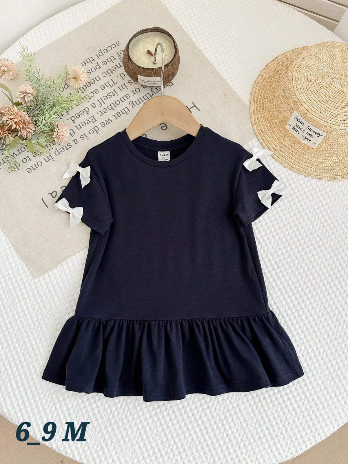 Baby Girls Cotton Dress with Ruffles and Bow Details (6–9M)