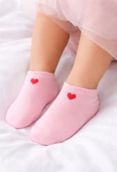 Girls Ankle Socks – Pink Short Socks with Red Heart Detail
