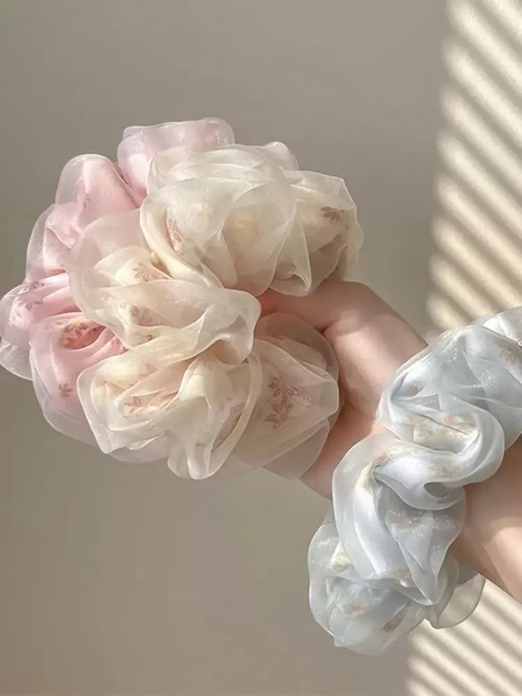 Floral Organza Hair Scrunchies Set – Soft Sheer Hair Ties for Women | Delicado