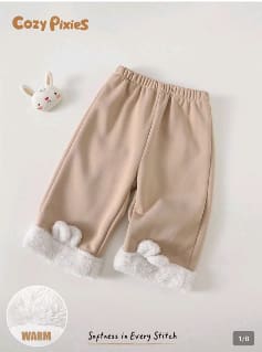 Toddler Warm Fleece Pants – Soft Winter Baby Trousers with Plush Hem – Beige