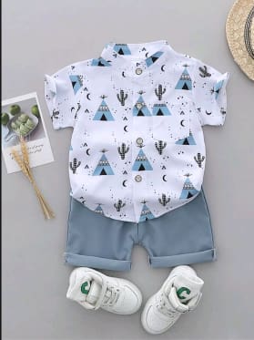 Boys White Printed Shirt and Blue Shorts Set – SHEIN Fast Delivery in 5 Days