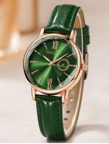 Women’s Fashion Quartz Watch – Glossy Dial – Gold Tone Case – Dark Green & Blue Strap