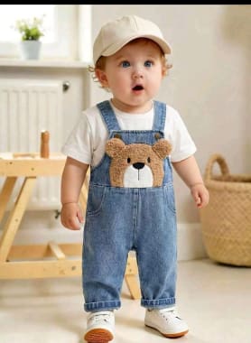 Baby Boys Denim Overall Set with Bear Patch – SHEIN Fast Delivery in 5 Days
