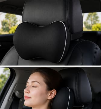 Car Headrest Memory Foam Cushion with Cotton Cover – Black Neck Support Pillow 20 x 25 cm