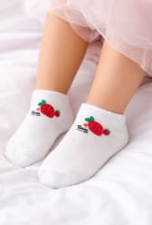 Girls Ankle Socks – White Short Socks with Strawberry Print