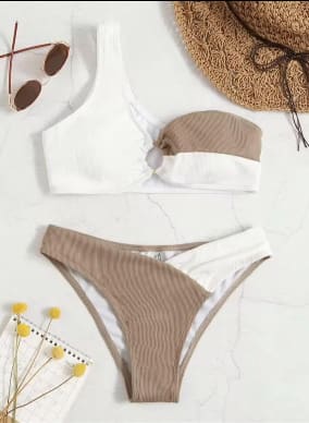 Women’s Beige and White One Shoulder Bikini Set – SHEIN Fast Delivery in 5 Days
