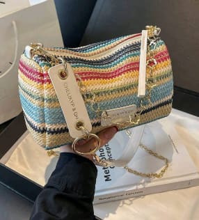 Multicolor Striped Crochet Shoulder Bag – SHEIN Fast Delivery in 5 Days