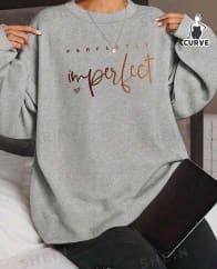 Grey “Perfectly Imperfect” Oversized Sweatshirt – Casual Printed Pullover for Women