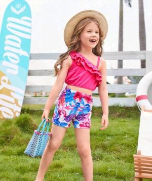 Kids' Two-Piece Swimsuit – Pink & Floral Design