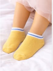 Girls Ankle Socks – Yellow Short Socks with White and Blue Trim