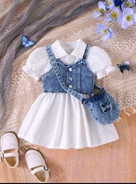Girls White and Denim Dress with Mini Bag – SHEIN Fast Delivery in 5 Days