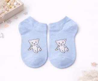 Cute Cartoon Bear Print Ankle Socks for Women – Soft Stretch Casual Low Cut Socks – Light Blue