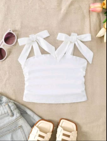 SHEIN Women White Bow Tie Strap Crop Cami Top