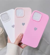 iPhone 16 Pro Max Case – Soft Matte Candy Colors with Glitter Camera Frame – Cute Heart Design Cover