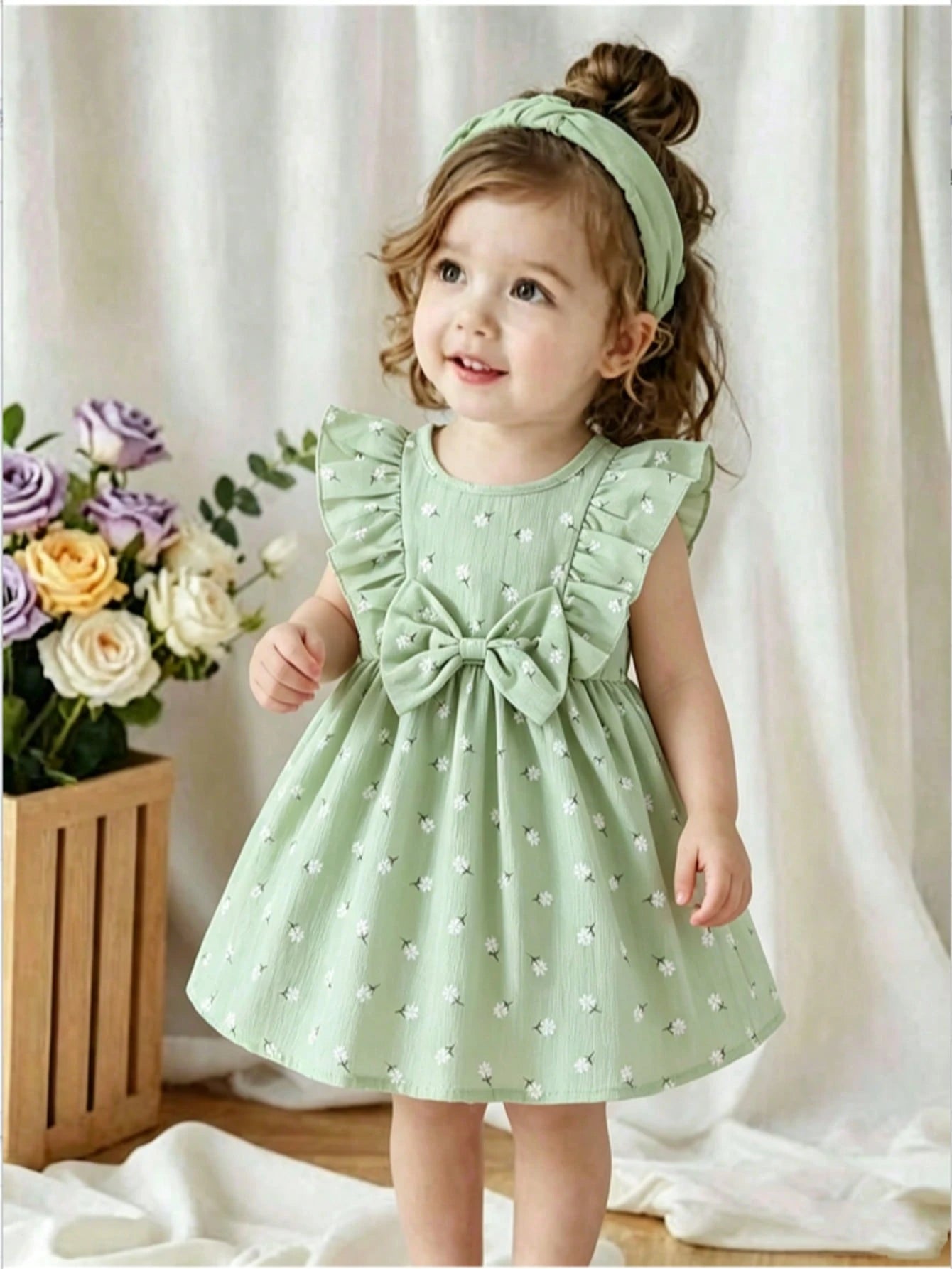 Baby Girls Mint Green Floral Bow Dress