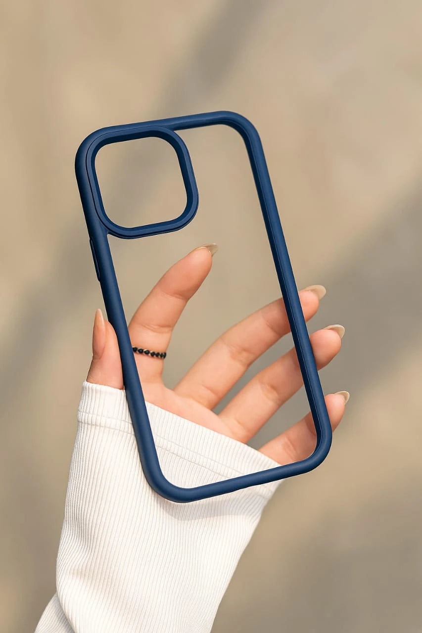 Clear Phone Case with Navy Blue Frame – Stylish & Durable