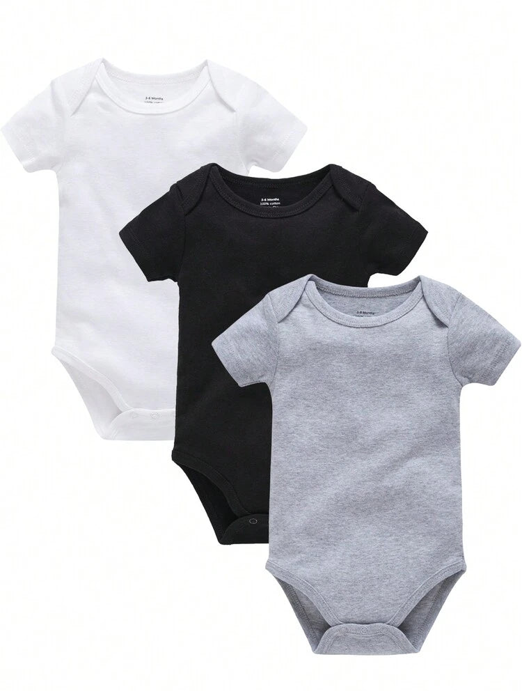 Baby 3-Pack Short Sleeve Basic Bodysuits – Solid Cotton Everyday Onesie Set