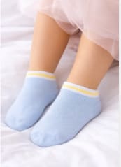 Girls Ankle Socks – Baby Blue Short Socks with White and Yellow Trim
