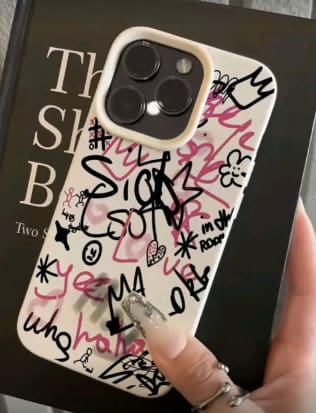 Samsung Galaxy A05 White Graffiti Phone Case with Black and Pink Doodle Print