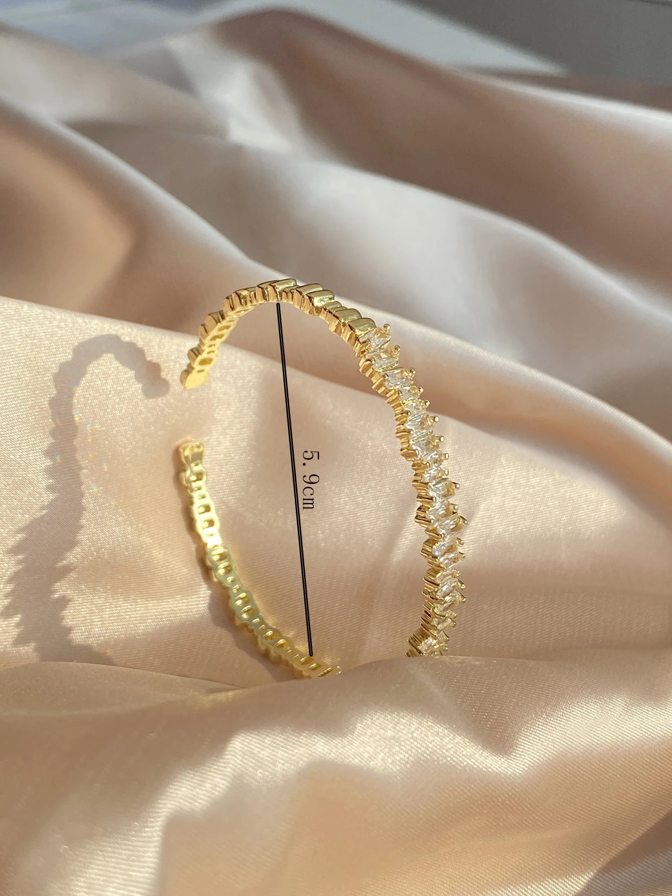 Women Gold Crystal Cuff Bracelet – Open Bangle with Zircon Stones