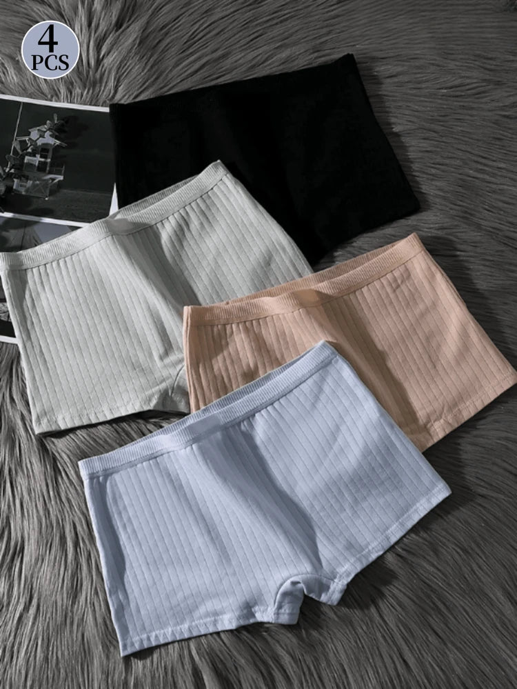 4-Pack Ribbed Boyshort Panties for Women – Soft Stretch Boxer Brief Underwear Set – Shein Style Everyday Basics