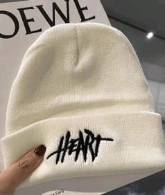 White HEART Embroidered Knit Beanie – Unisex Winter Hat