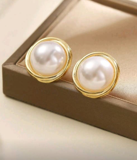 Women’s Faux Pearl Gold-Tone Round Stud Earrings