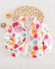 Baby Floral Fleece Jacket – Warm Toddler Zip-Up Winter Sweater – Multicolor