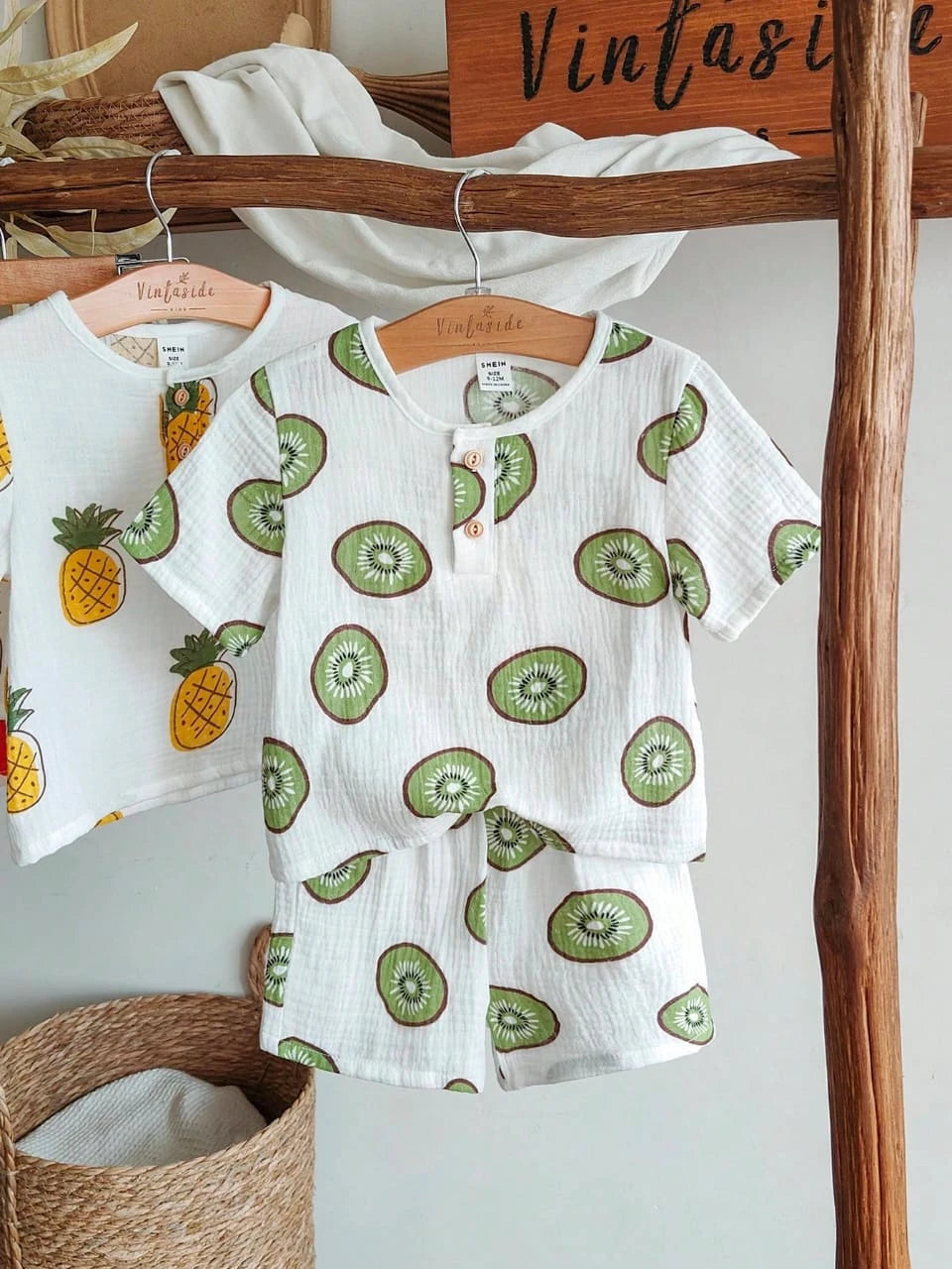 Kids Summer Cotton Set – Kiwi Print – T-shirt & Shorts