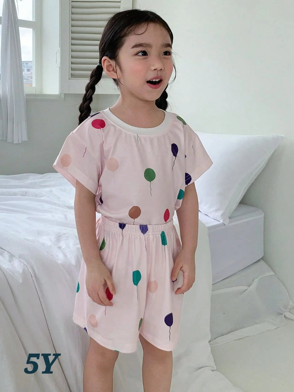 Girls Summer Top & Shorts Set – Balloon Print – Cute Casual Style
