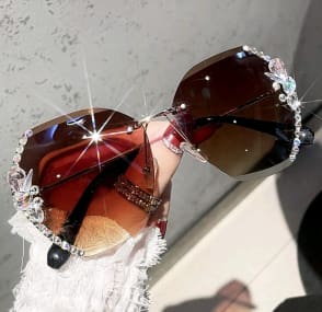 Rimless Brown Rhinestone Sunglasses – SHEIN Fast Delivery in 5 Days