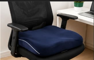 2-in-1 Memory Foam Seat Cushion with Cotton Cover – Navy Blue Ergonomic Support Cushion 40 x 40 cm