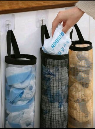 Hanging Mesh Storage Bag for Kitchen and Bathroom, Wall Mounted Organizer Pouch
