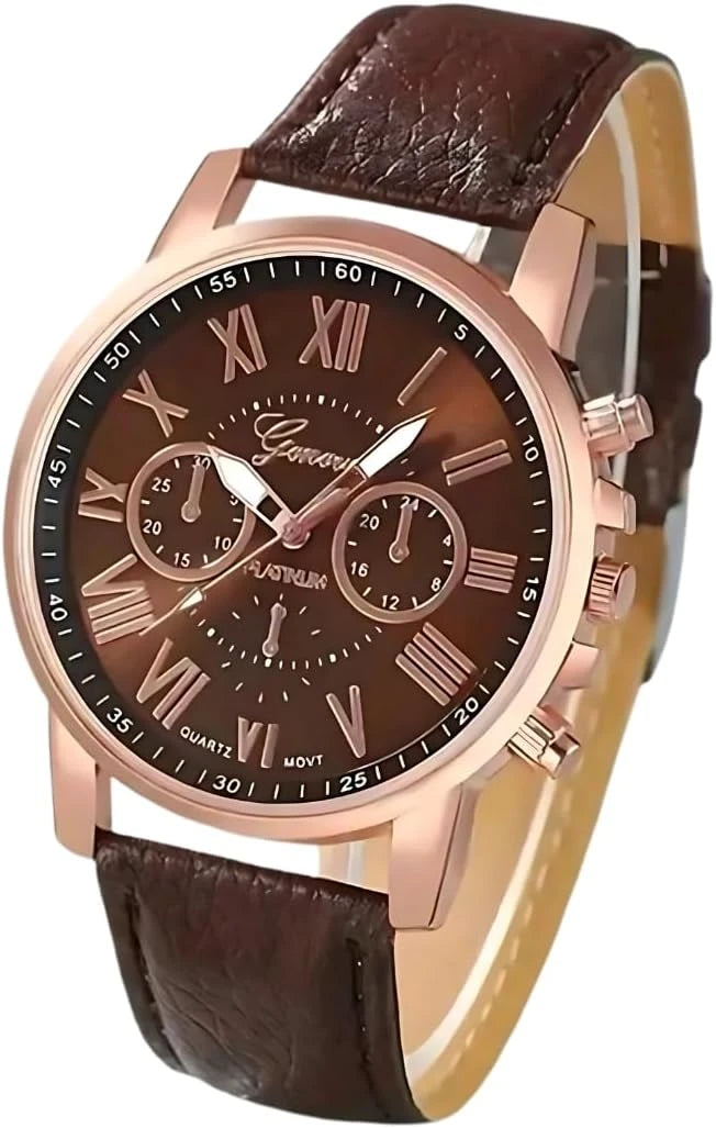 Women’s Brown Strap Watch with Dark Brown Dial and Rose Gold Case
