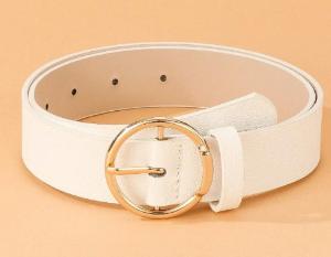 Women's Belt in White and Brown with a Gold Round Metal Buckle