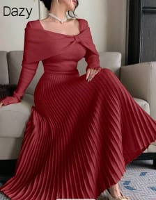 Red Pleated Off Shoulder Maxi Dress – Elegant Long Evening Dress