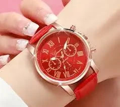 Women’s Red Strap Watch with Red Dial and Rose Gold Case