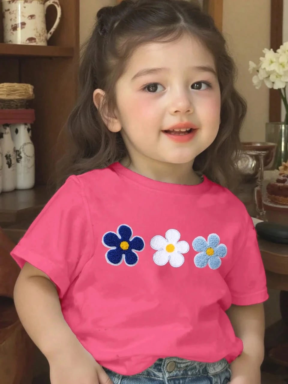 Girls Cotton Summer T-Shirt – Cute Colorful Flower Design