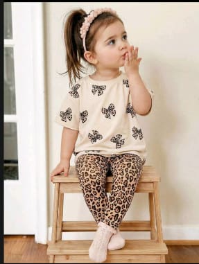 Girls Leopard Bow Top and Leggings Set – SHEIN Fast Delivery in 5 Days