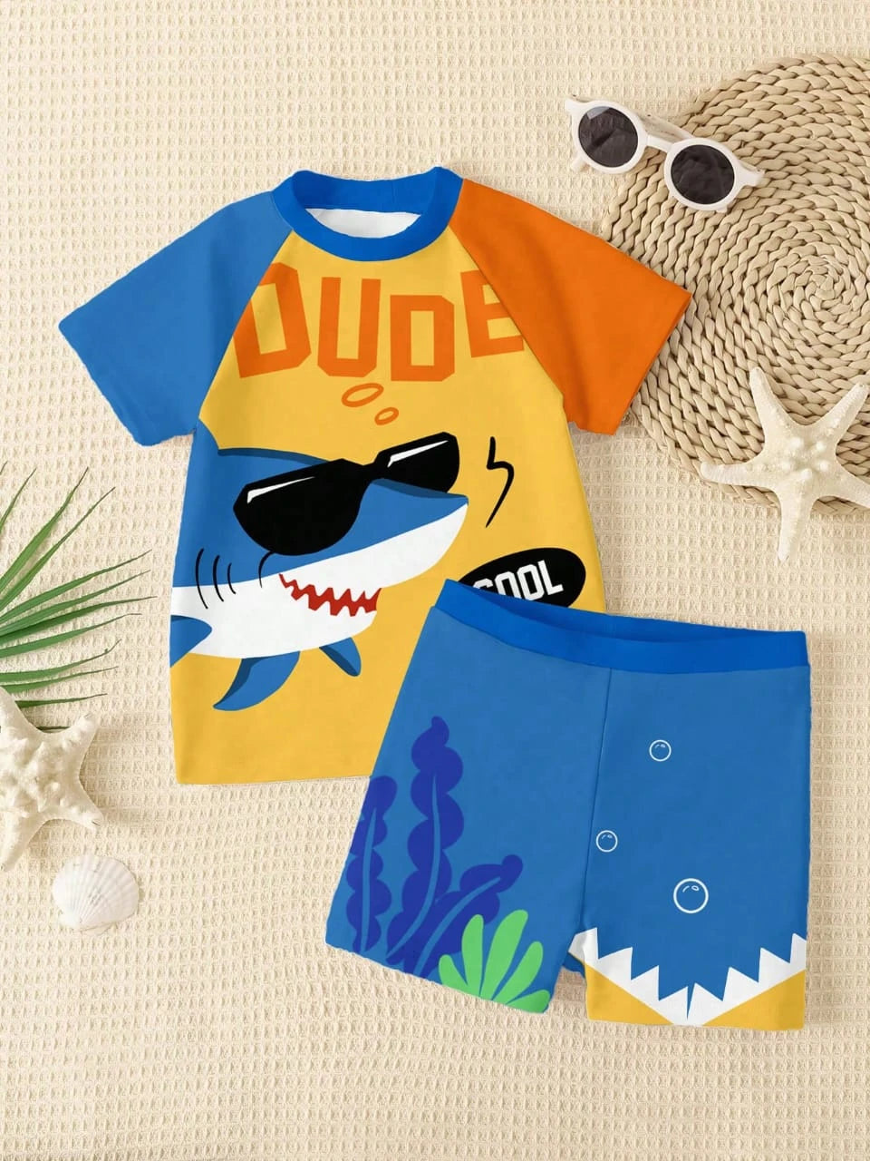Boys Summer Outfit – Shark Print T-Shirt & Shorts Set